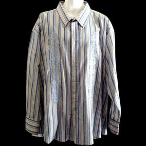 Empra Men's Shirt 3XL Striped Blue Beige White Embroidered